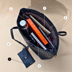 Midnight Blue Woven Tote Bag with Attached Mini Wallet
