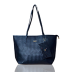 Midnight Blue Woven Tote Bag with Attached Mini Wallet